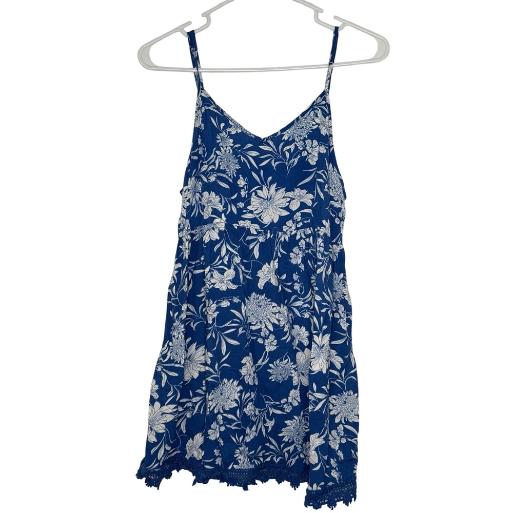 Timing Blue‎ White Floral Strappy Beachy SunDress Cottagecore Boho LARGE